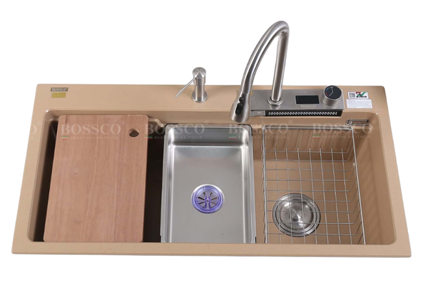 Chậu rửa chén Bossco BC-A10052VK 1 hộc vàng kem kim sa