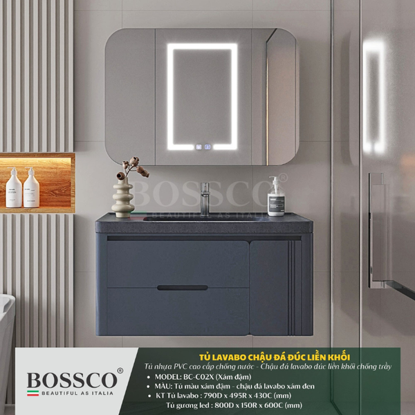 Tủ Lavabo Bossco BC-C02X xám đậm