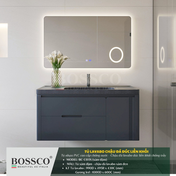 Tủ lavabo Bossco BC–C03X xám đậm