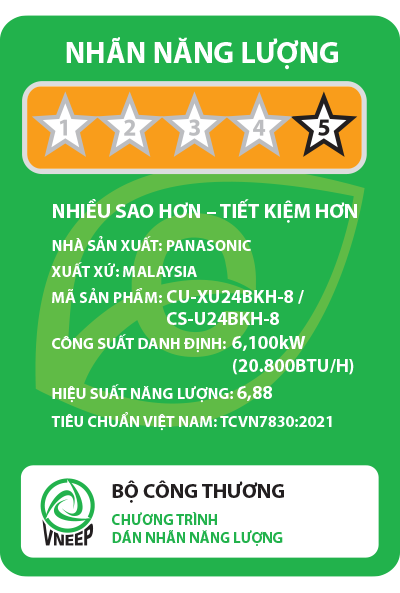 Máy lạnh Panasonic CU/CS-U24BKH-8 Inverter 1 chiều 21.300 BTU 2.5PH