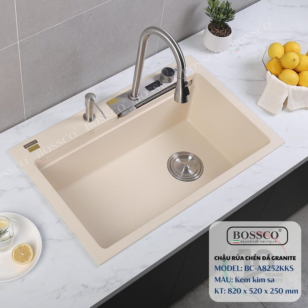 Chậu rửa chén Bossco BC-A8252KKS 1 hộc, 2 phím đa năng