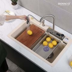 Chậu rửa chén Bossco BC-A8252KKS 1 hộc, 2 phím đa năng
