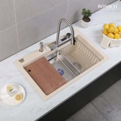 Chậu rửa chén Bossco BC-A8252KKS 1 hộc, 2 phím đa năng