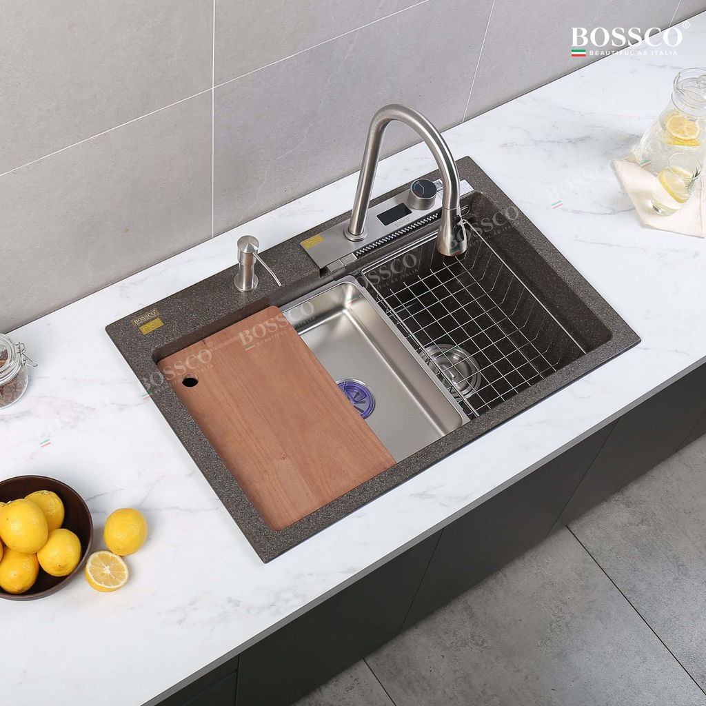 Chậu rửa chén Bossco BC-A8252NKS 1 hộc, 2 phím đa năng