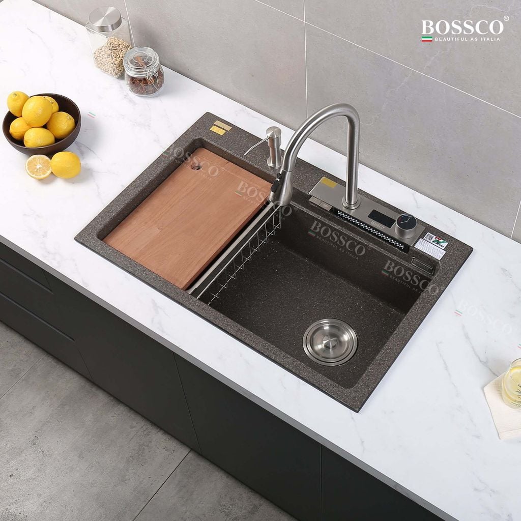 Chậu rửa chén Bossco BC-A8252NKS 1 hộc, 2 phím đa năng