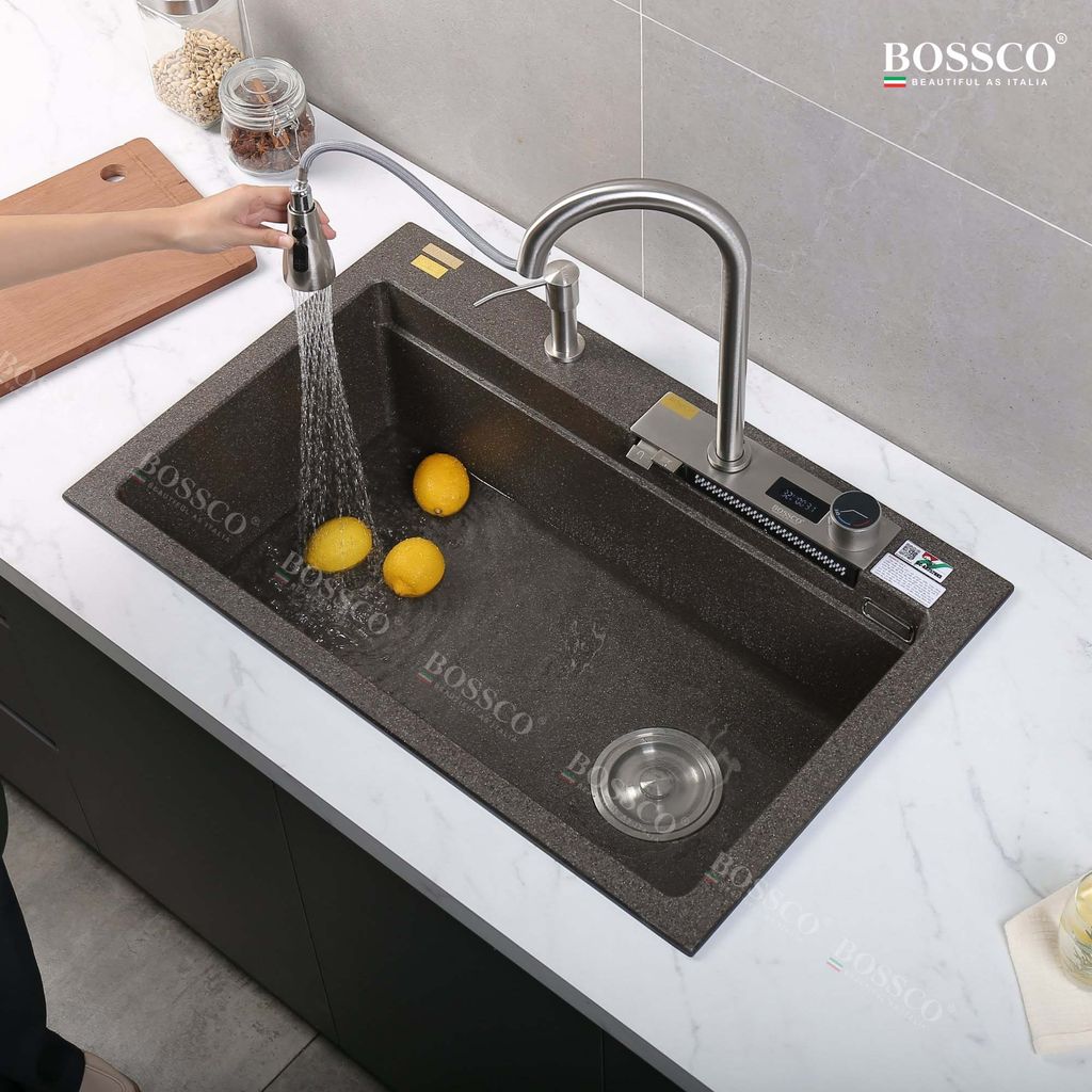 Chậu rửa chén Bossco BC-A8252NKS 1 hộc, 2 phím đa năng