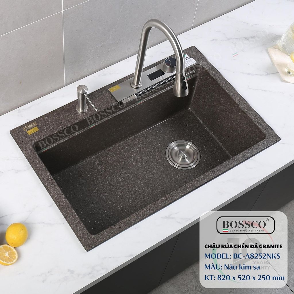 Chậu rửa chén Bossco BC-A8252NKS 1 hộc, 2 phím đa năng