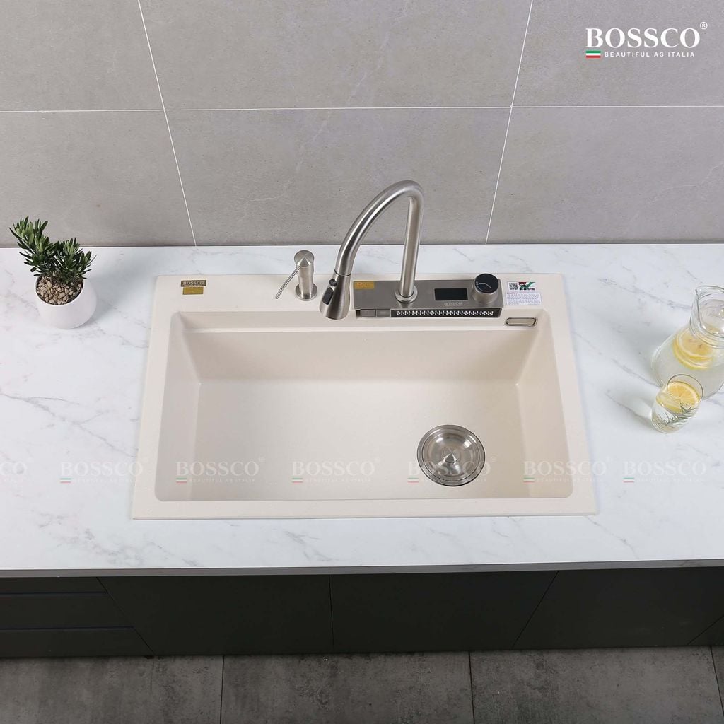 Chậu rửa chén Bossco BC-A8252TKS 1 hộc, 2 phím đa năng