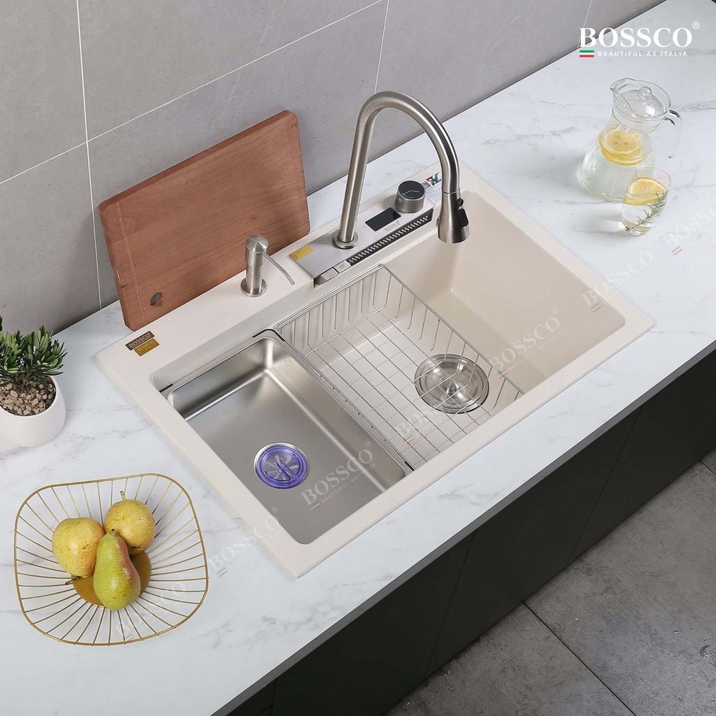 Chậu rửa chén Bossco BC-A8252TKS 1 hộc, 2 phím đa năng