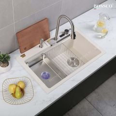 Chậu rửa chén Bossco BC-A8252TKS 1 hộc, 2 phím đa năng