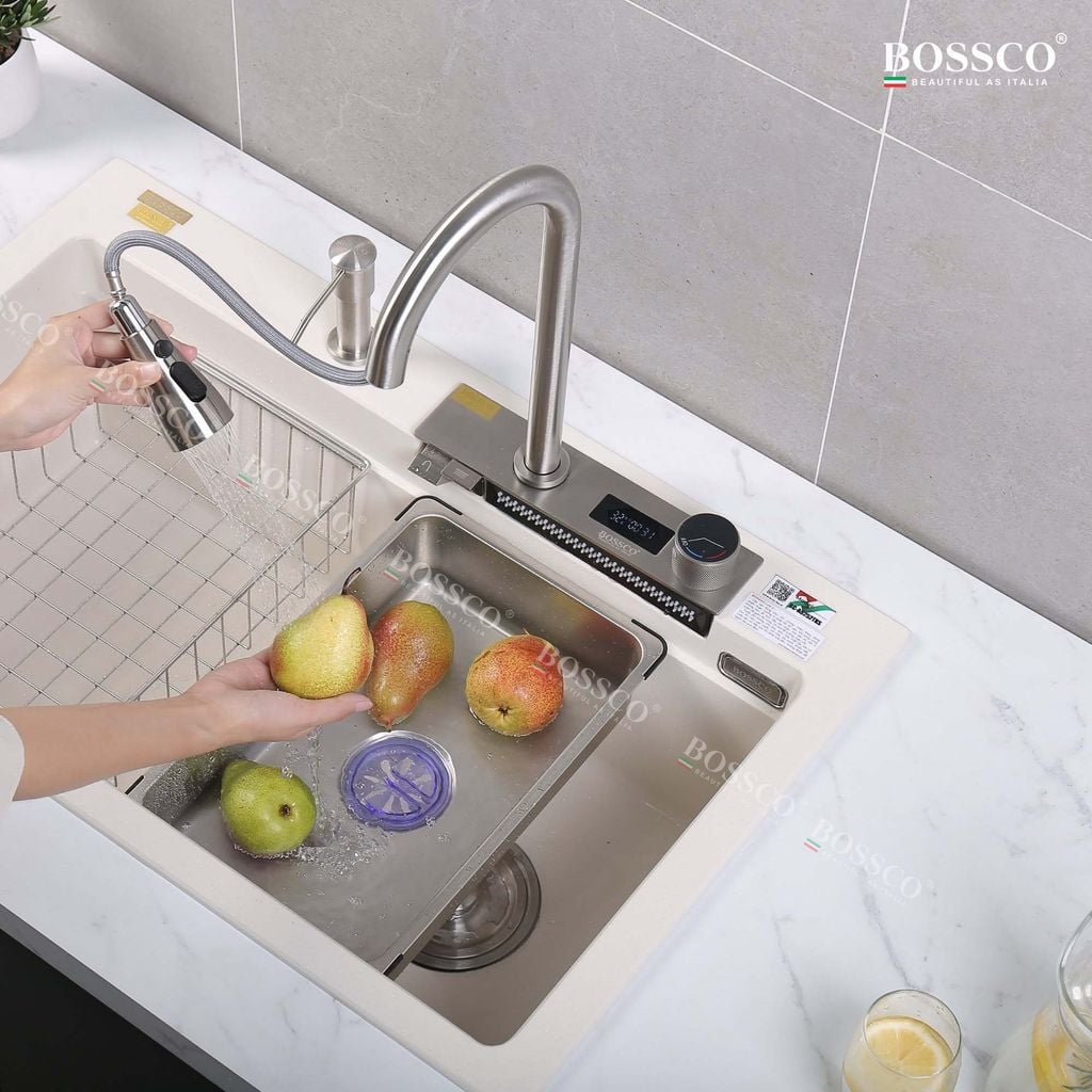 Chậu rửa chén Bossco BC-A8252TKS 1 hộc, 2 phím đa năng
