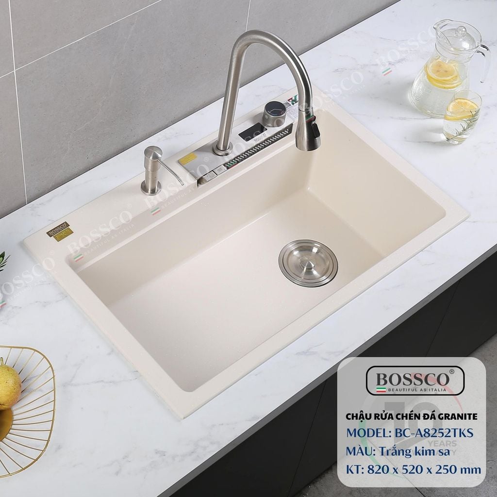 Chậu rửa chén Bossco BC-A8252TKS 1 hộc, 2 phím đa năng