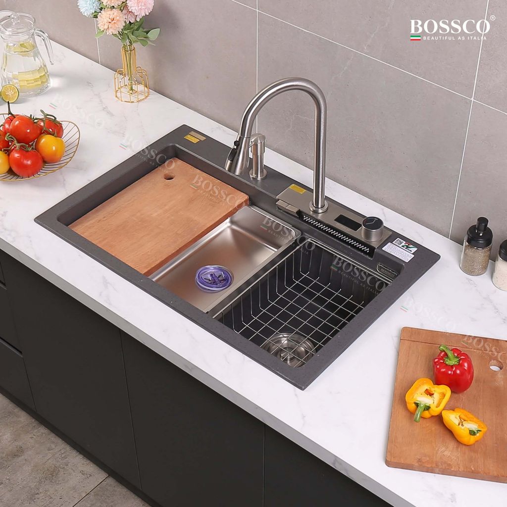 Chậu rửa chén Bossco BC-A8252XĐ 1 hộc, 2 phím đa năng