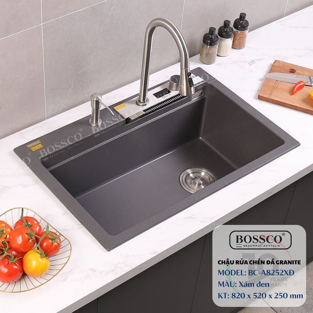 Chậu rửa chén Bossco BC-A8252XĐ 1 hộc, 2 phím đa năng