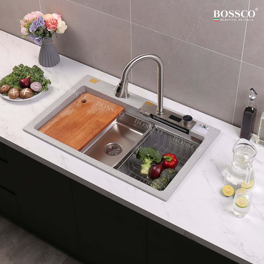 Chậu rửa chén Bossco BC-A8252XKS 1 hộc, 2 phím đa năng
