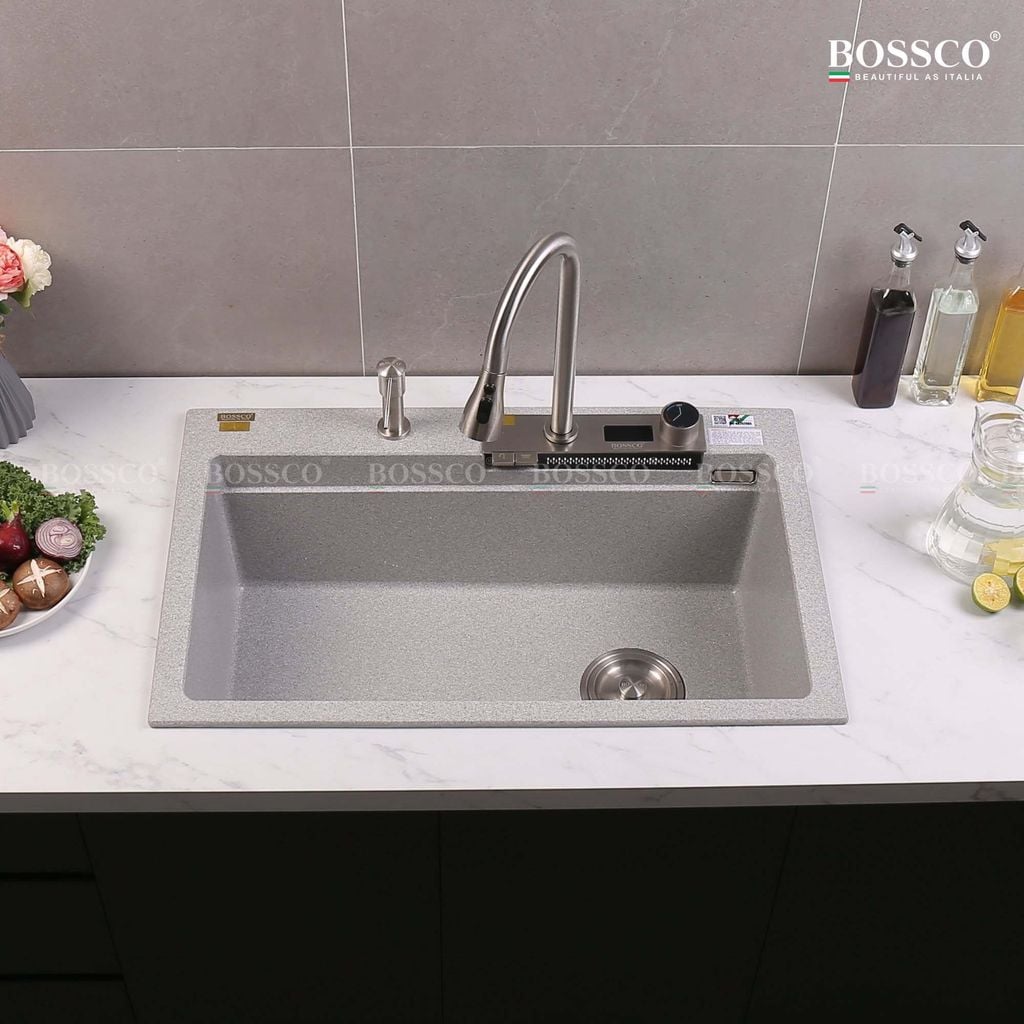 Chậu rửa chén Bossco BC-A8252XKS 1 hộc, 2 phím đa năng