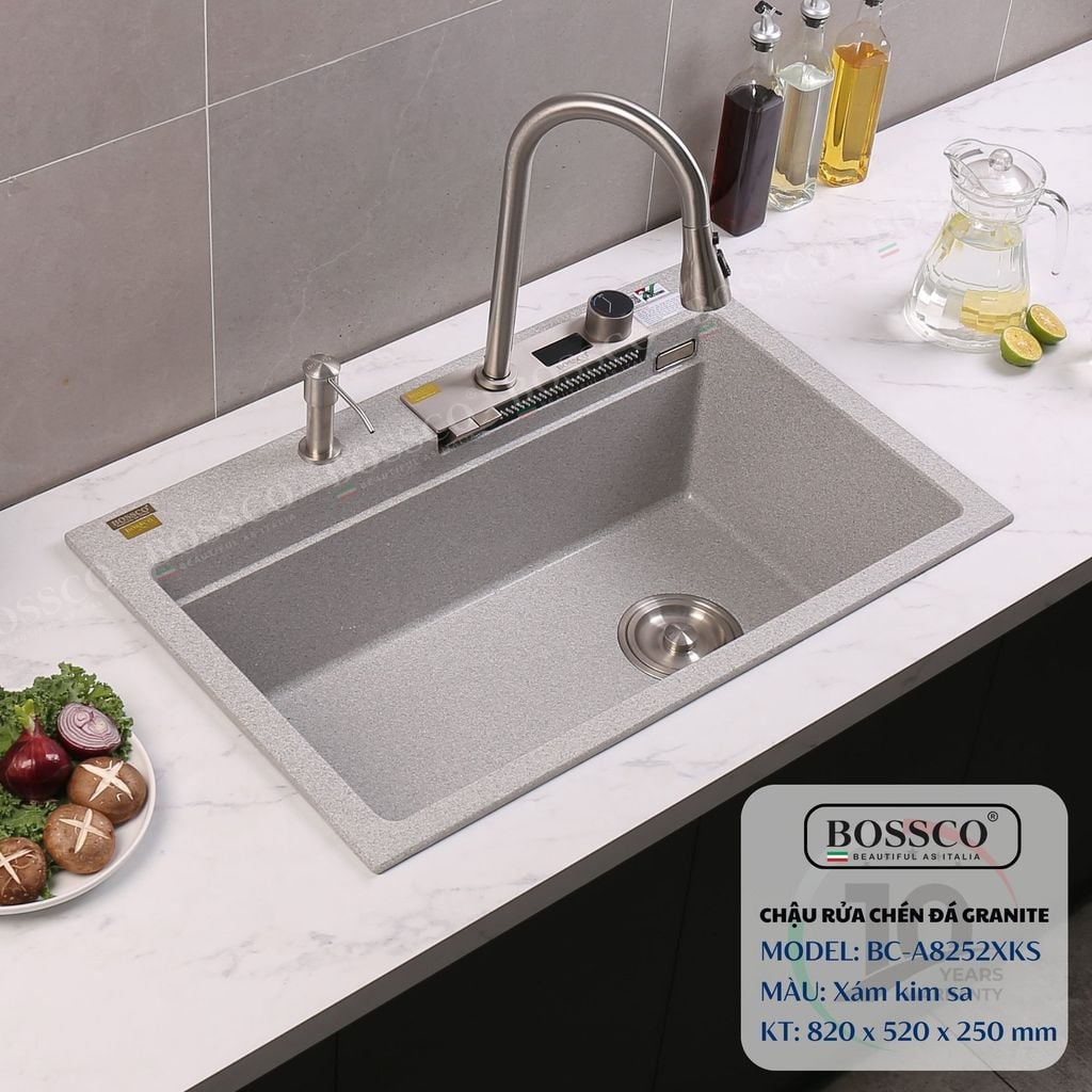 Chậu rửa chén Bossco BC-A8252XKS 1 hộc, 2 phím đa năng