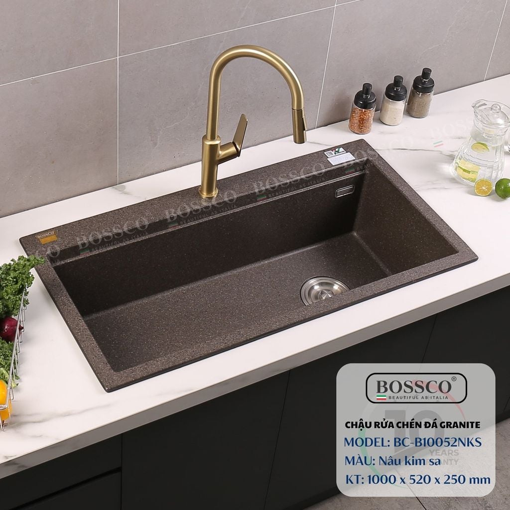 Chậu rửa chén Bossco BC-B10052NKS 1 hộc nâu kim sa
