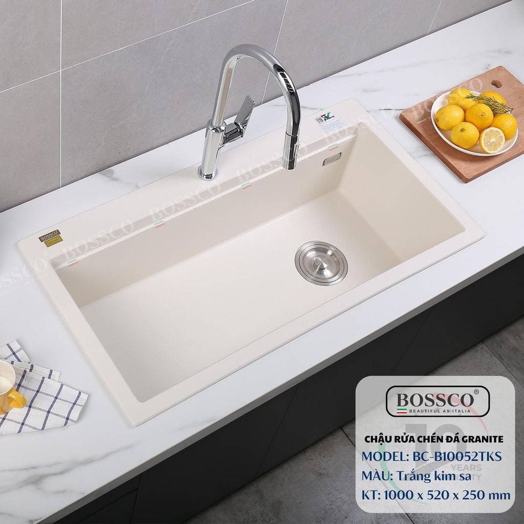 Chậu rửa chén Bossco BC-B10052TKS 1 hộc trắng kim sa