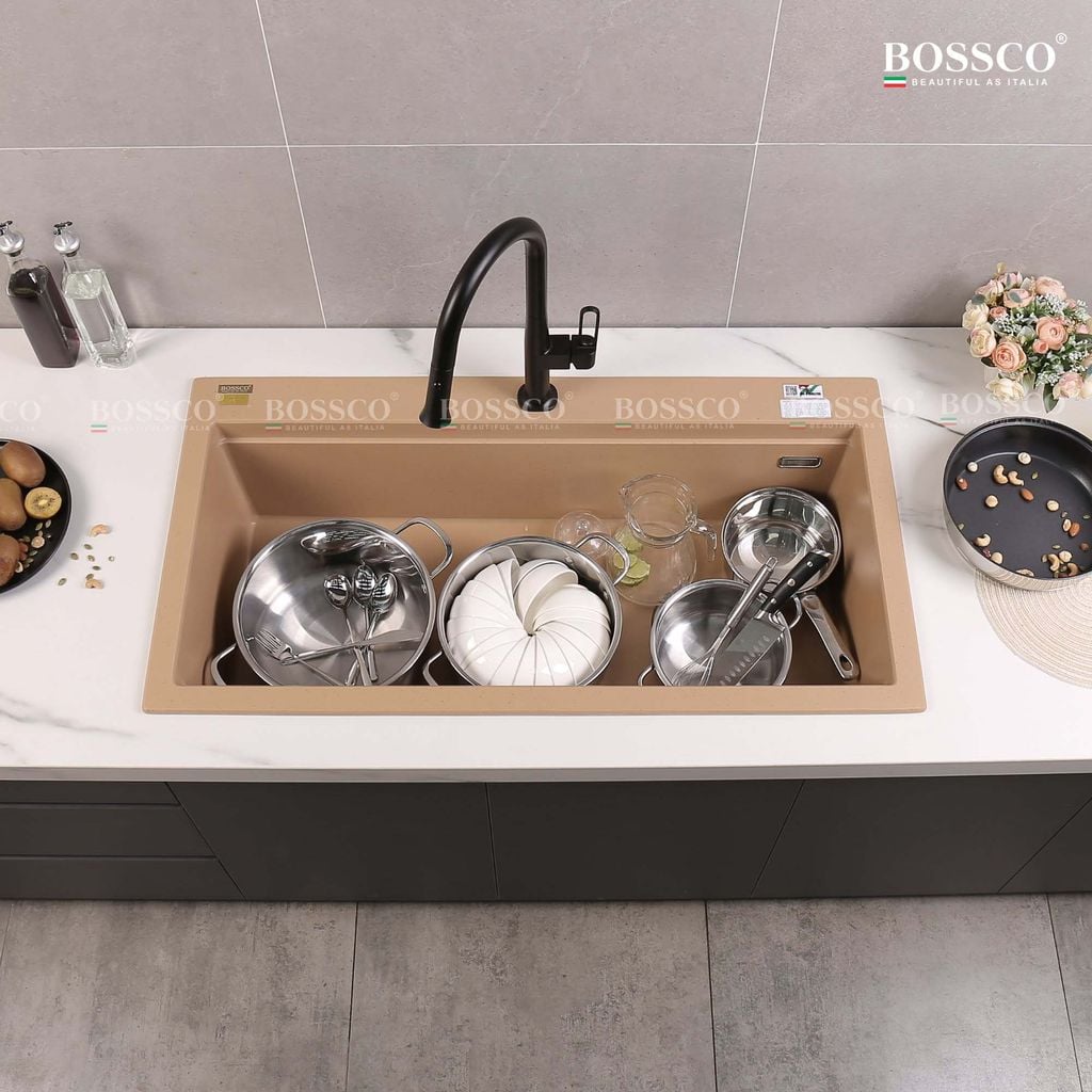 Chậu rửa chén Bossco BC-B10052VK 1 hộc vàng kem kim sa
