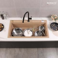 Chậu rửa chén Bossco BC-B10052VK 1 hộc vàng kem kim sa