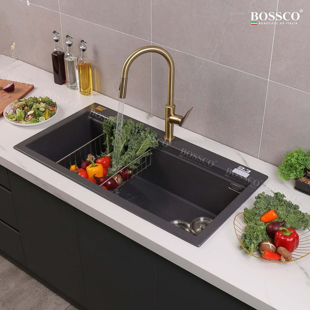 Chậu rửa chén Bossco BC-B10052XĐ 1 hộc xám đen