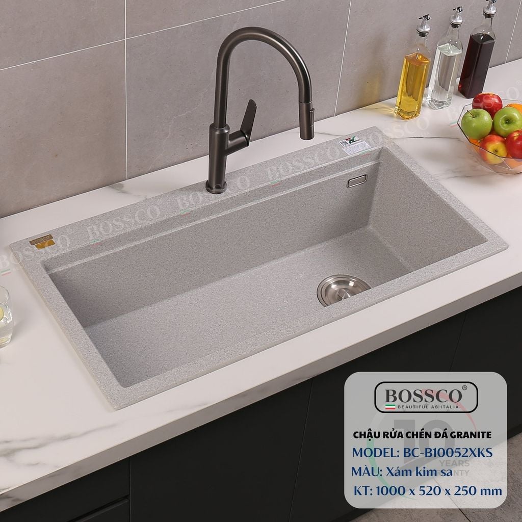 Chậu rửa chén Bossco BC-B10052XKS 1 hộc xám kim sa