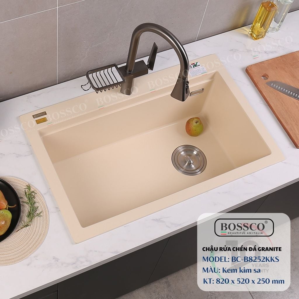 Chậu rửa chén Bossco BC-B8252KKS 1 hộc kem kim sa