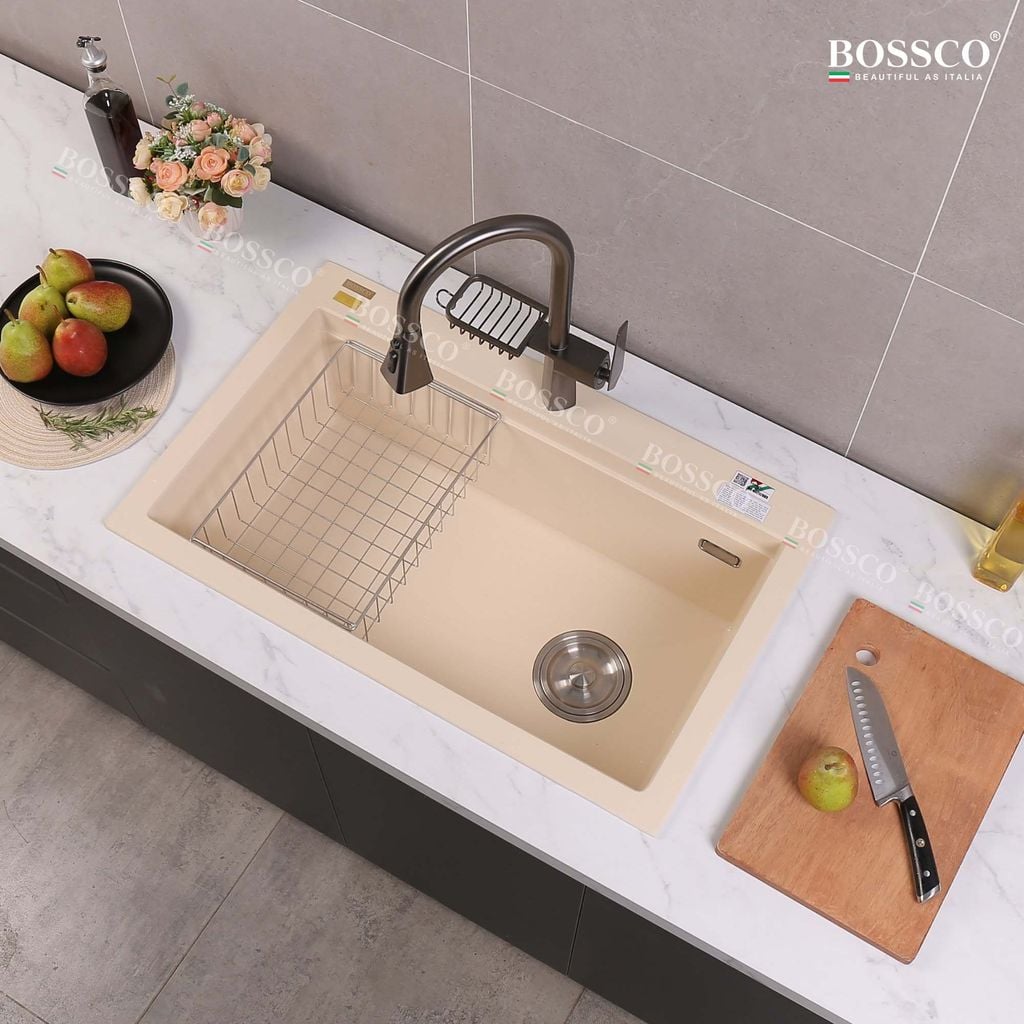 Chậu rửa chén Bossco BC-B8252KKS 1 hộc kem kim sa
