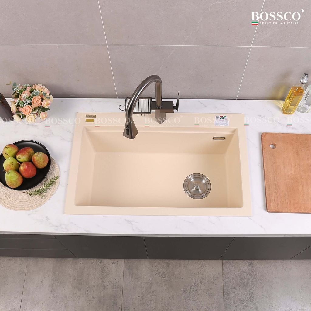 Chậu rửa chén Bossco BC-B8252KKS 1 hộc kem kim sa