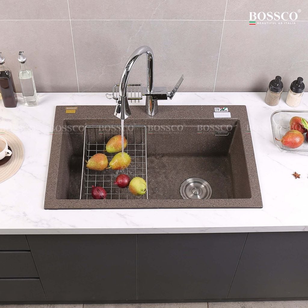 Chậu rửa chén Bossco BC-B8252NKS 1 hộc nâu kim sa