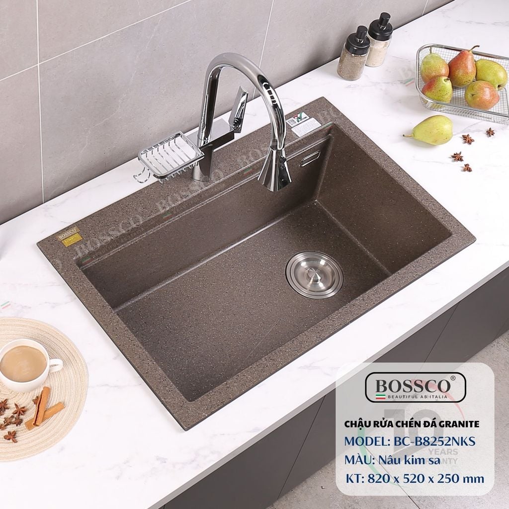 Chậu rửa chén Bossco BC-B8252NKS 1 hộc nâu kim sa