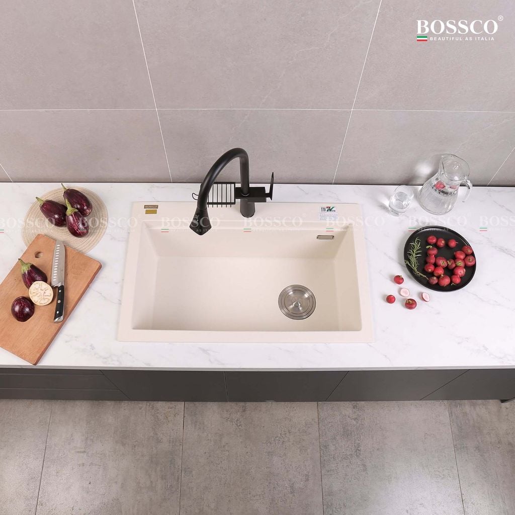 Chậu rửa chén Bossco BC-B8252TKS 1 hộc trắng kim sa