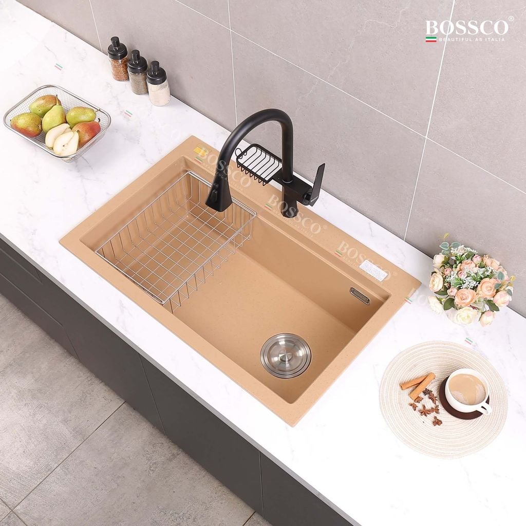 Chậu rửa chén Bossco BC-B8252VK 1 hộc vàng kem kim sa