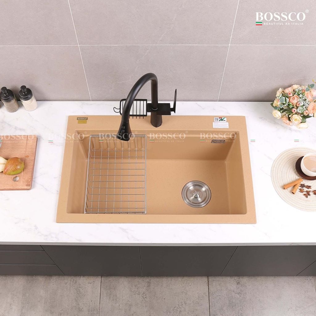 Chậu rửa chén Bossco BC-B8252VK 1 hộc vàng kem kim sa