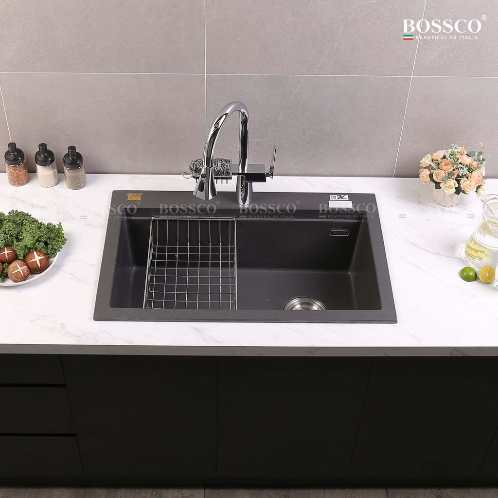 Chậu rửa chén Bossco BC-B8252XĐ 1 hộc xám đen