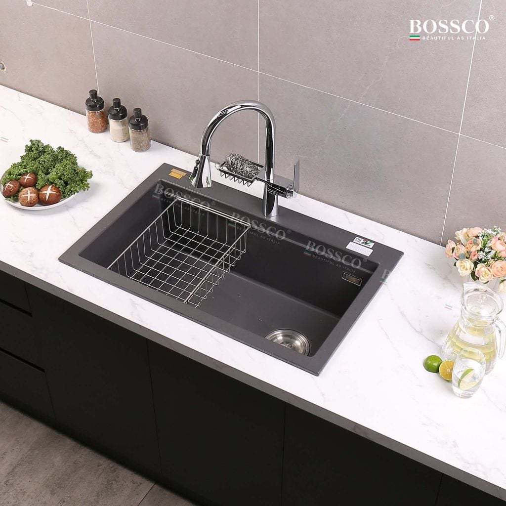 Chậu rửa chén Bossco BC-B8252XĐ 1 hộc xám đen