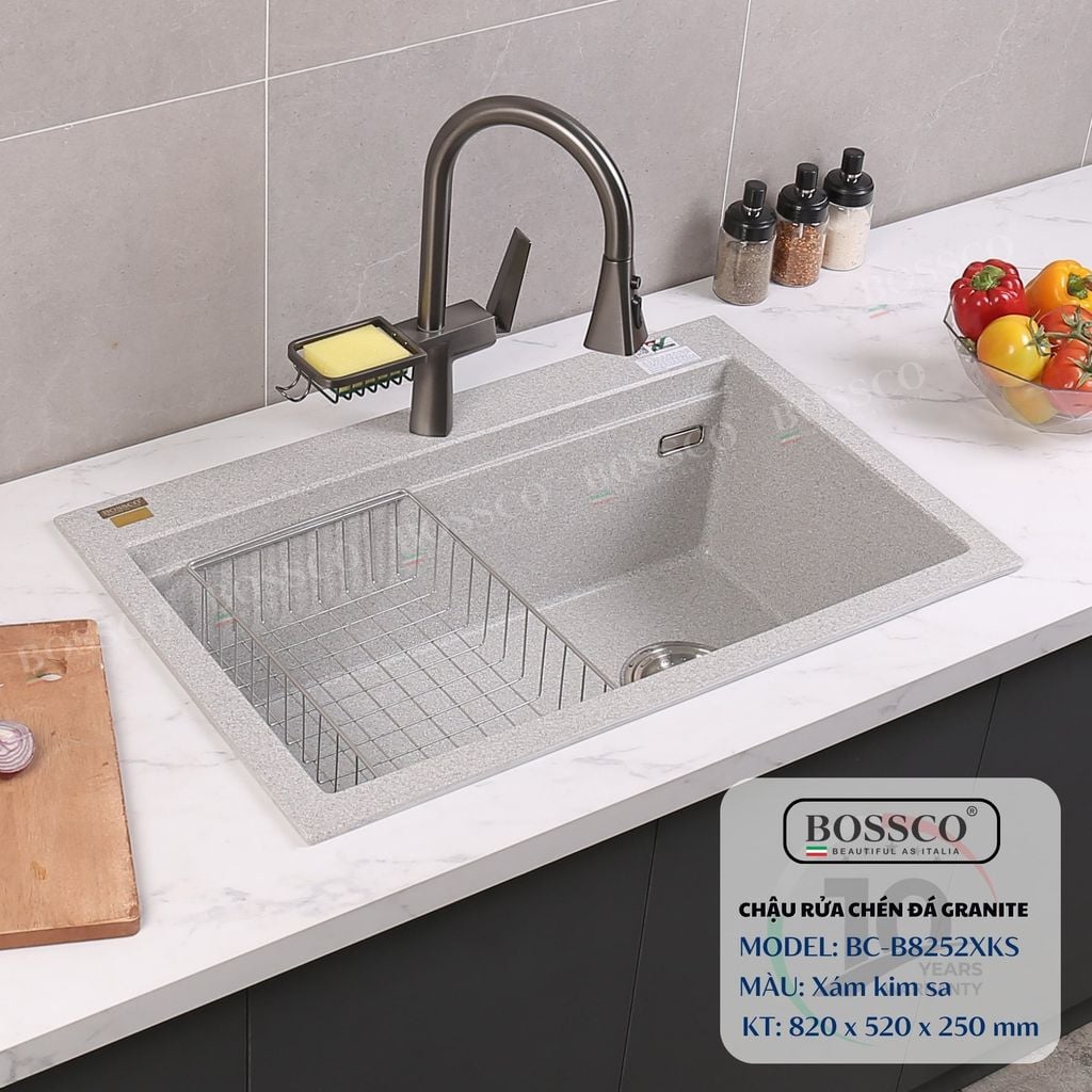 Chậu rửa chén Bossco BC-B8252XKS 1 hộc xám kim sa