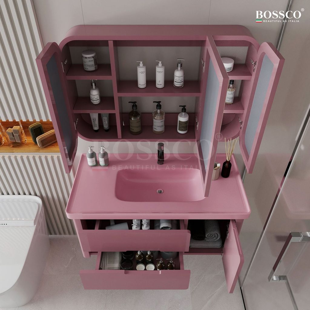 Tủ lavabo Bossco BC-C01H màu hồng