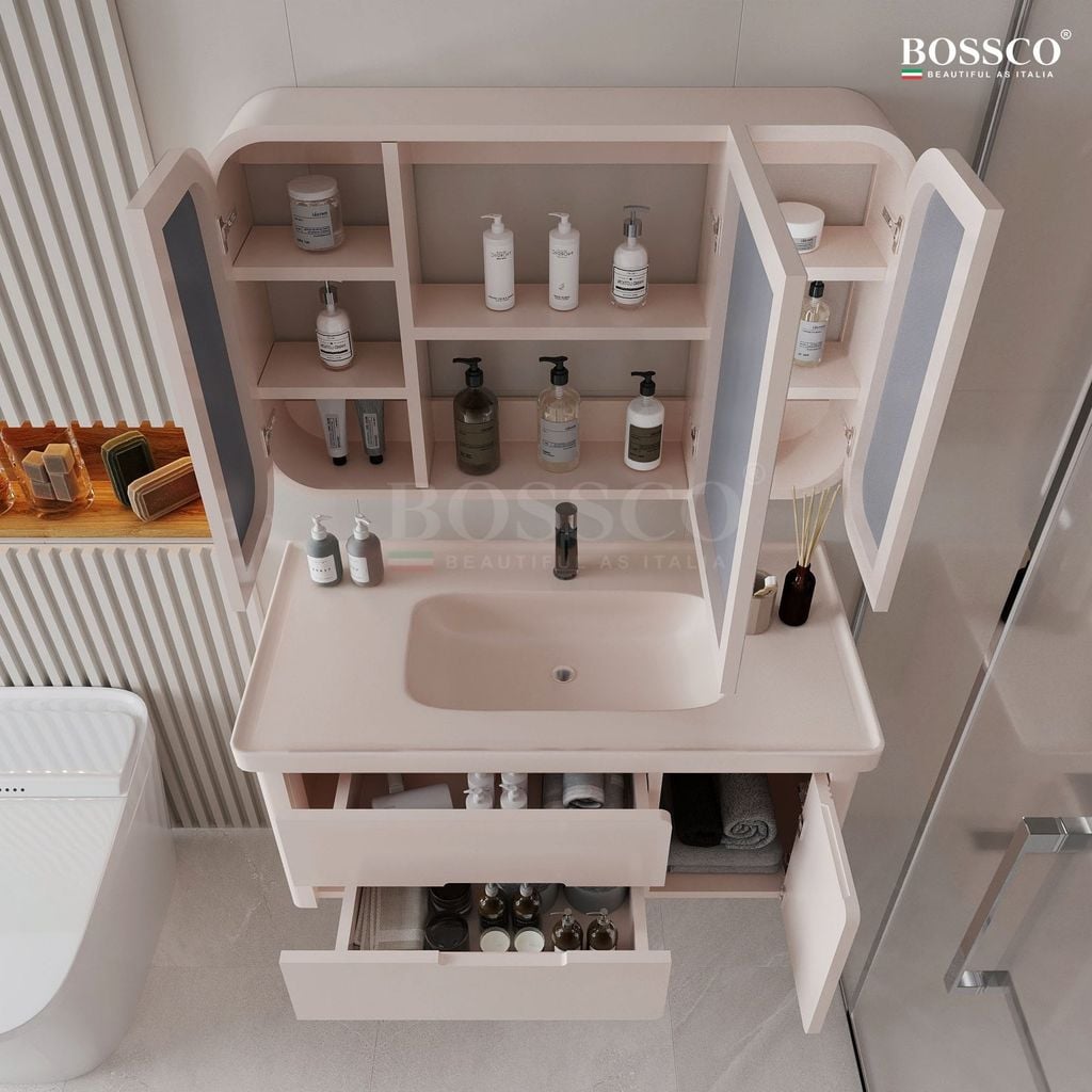 Tủ lavabo Bossco BC-C01K màu kem