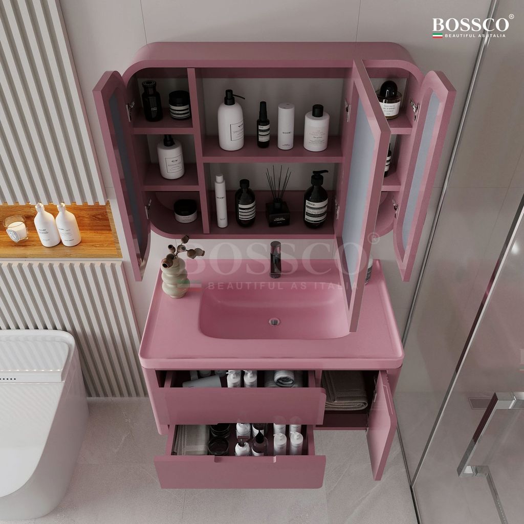 Tủ lavabo Bossco BC-C02H màu hồng
