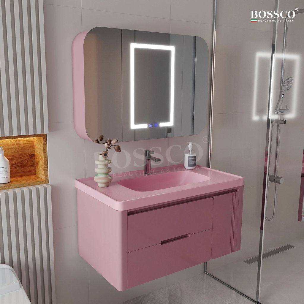 Tủ lavabo Bossco BC-C02H màu hồng