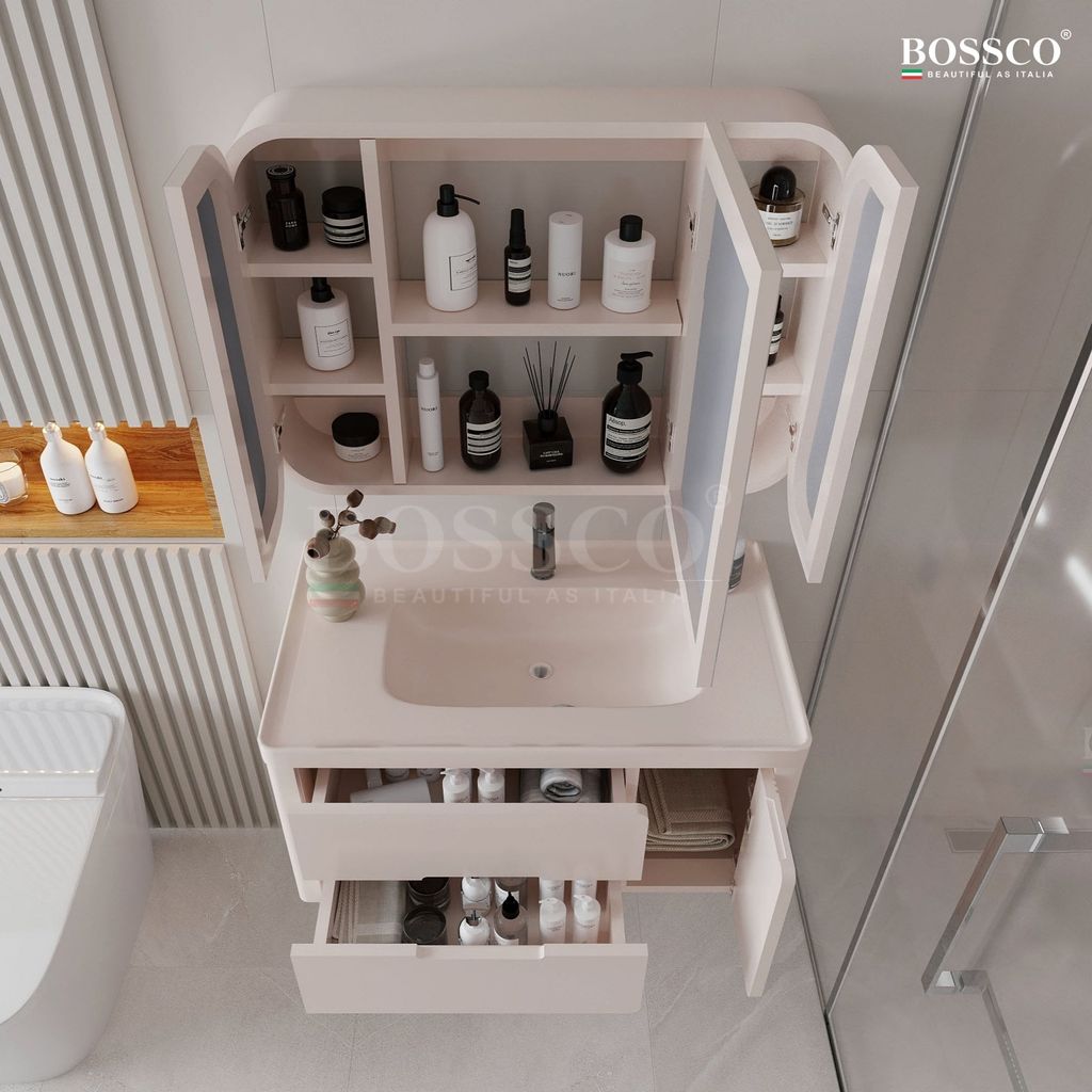 Tủ lavabo Bossco BC–C02K màu kem
