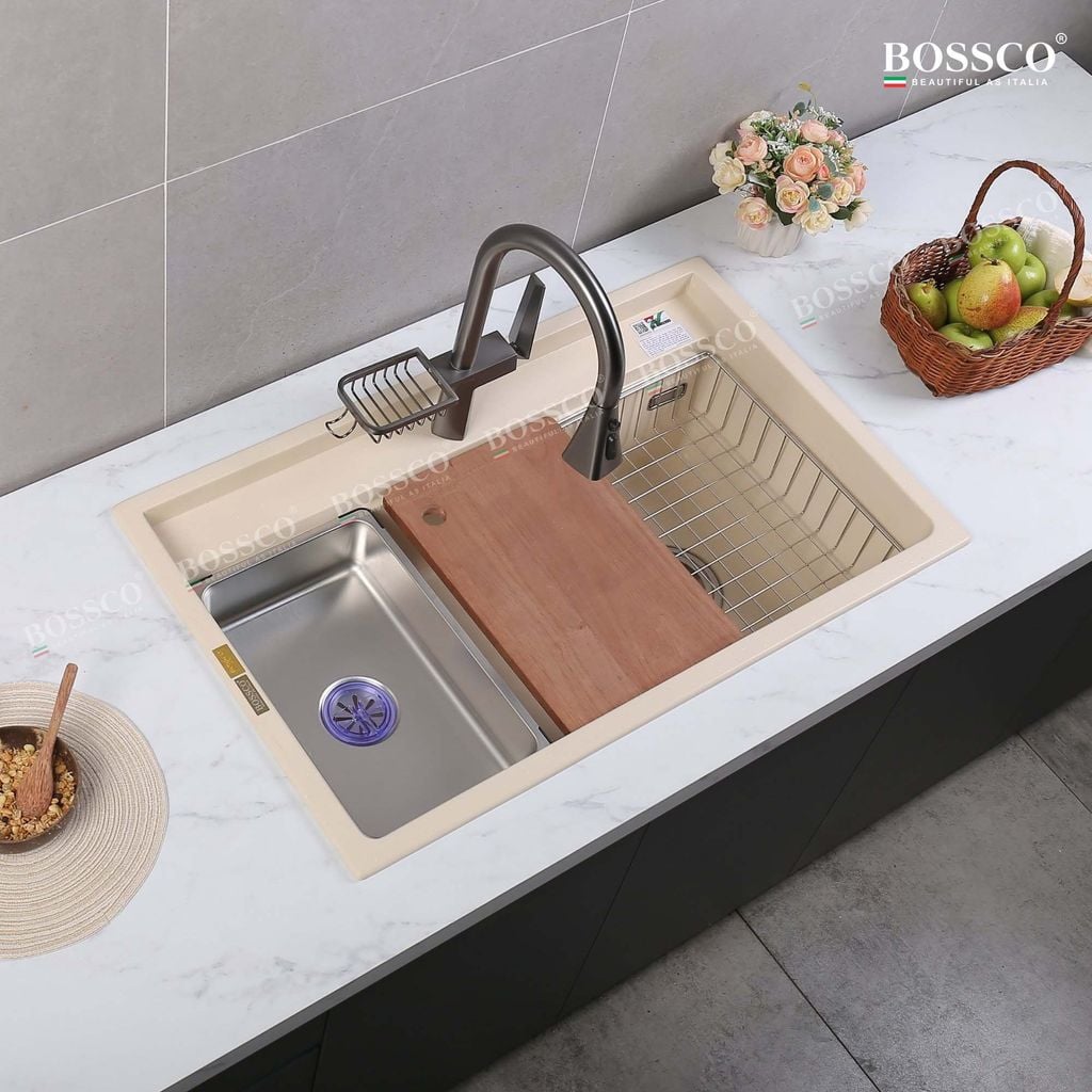 Chậu rửa chén Bossco BC-D8652KKS 1 hộc kem kim sa