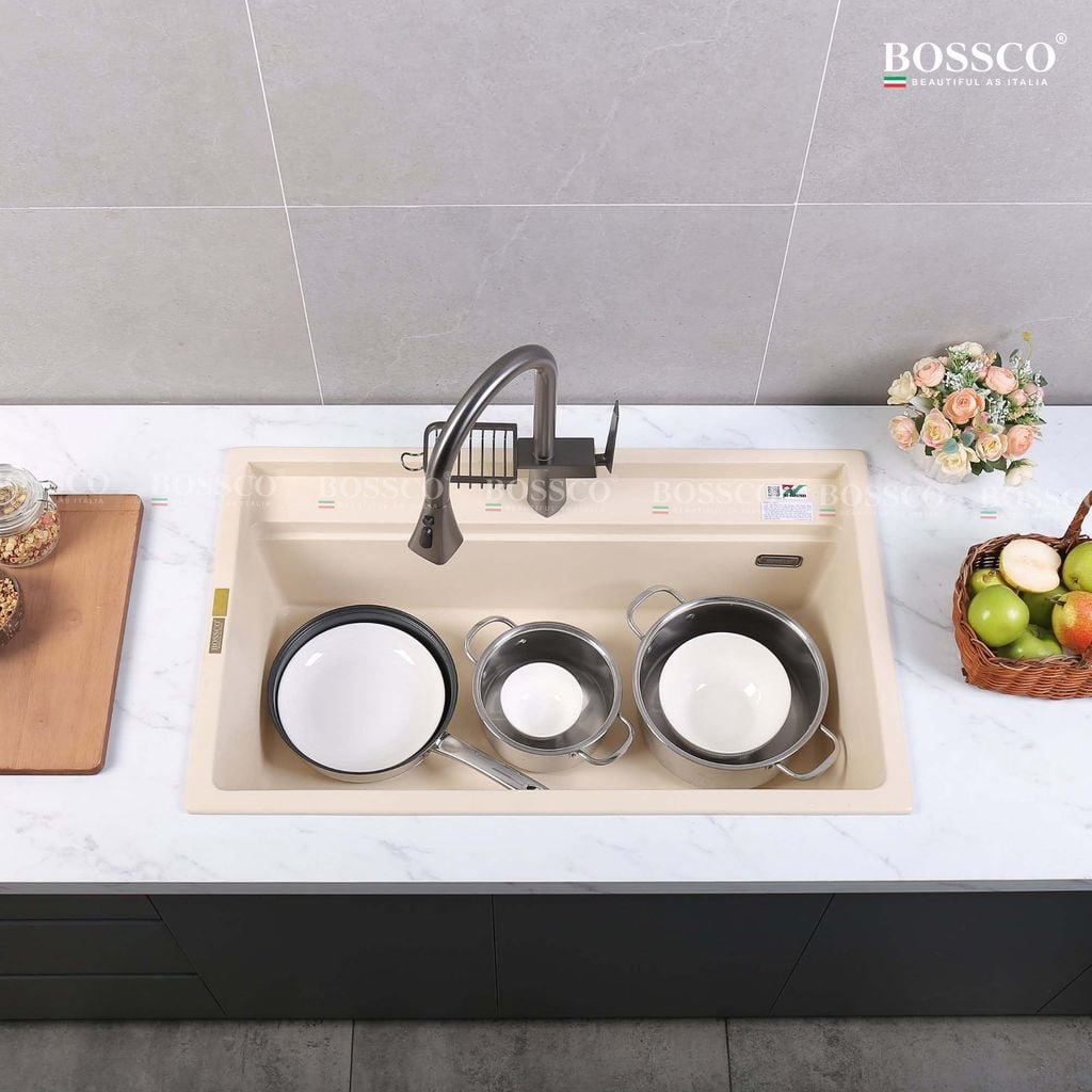 Chậu rửa chén Bossco BC-D8652KKS 1 hộc kem kim sa