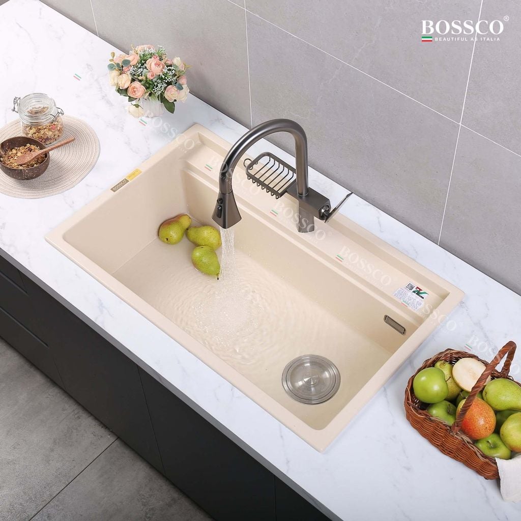 Chậu rửa chén Bossco BC-D8652KKS 1 hộc kem kim sa