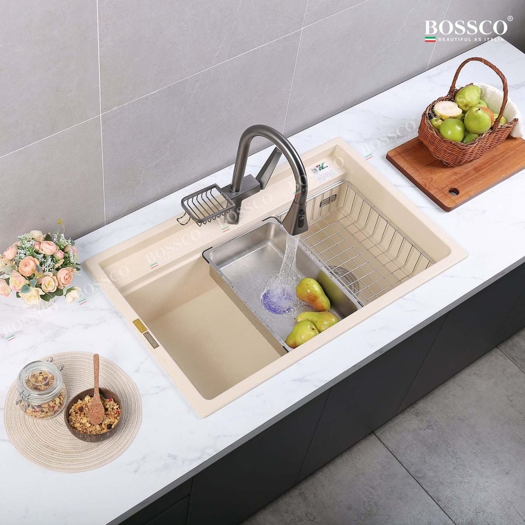 Chậu rửa chén Bossco BC-D8652KKS 1 hộc kem kim sa