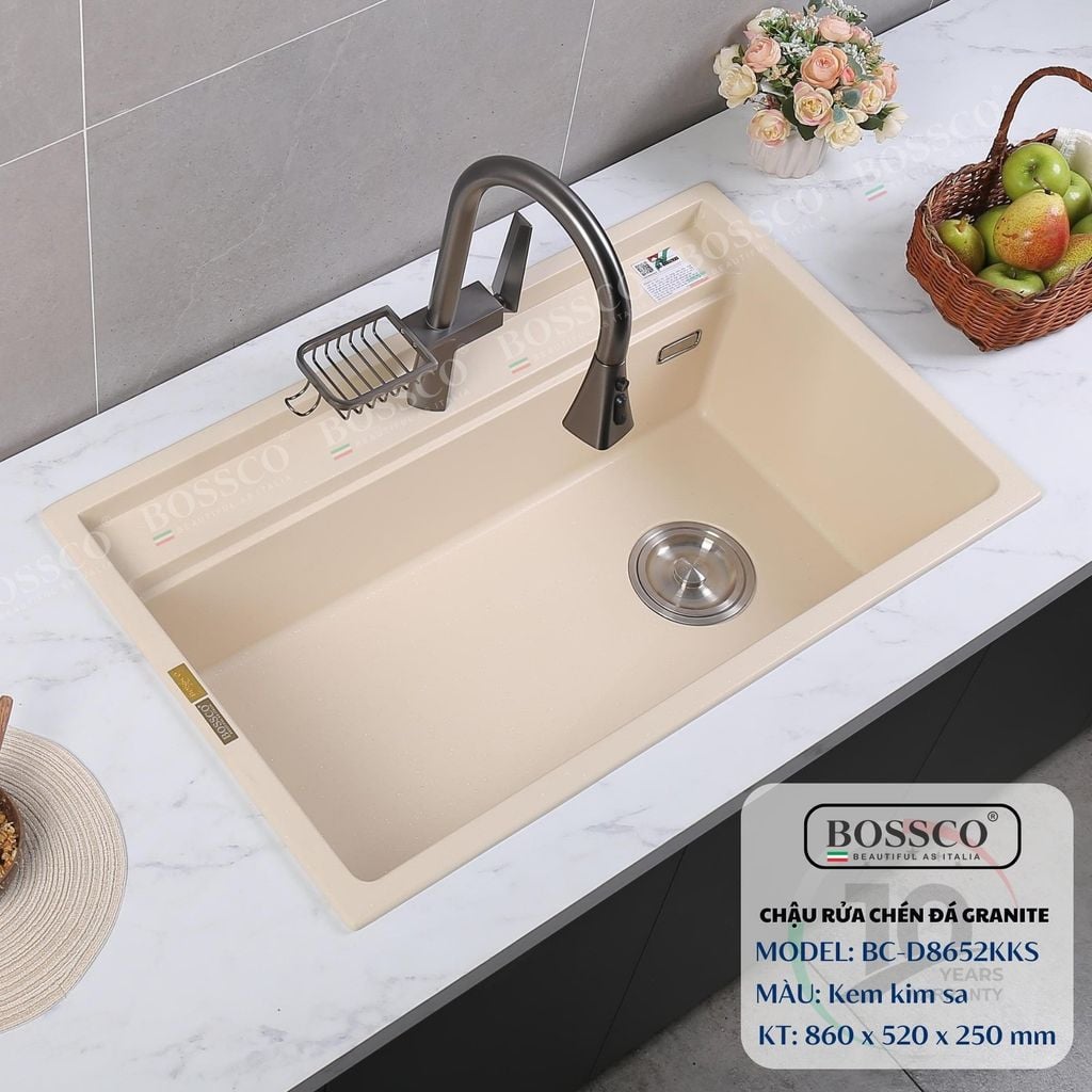Chậu rửa chén Bossco BC-D8652KKS 1 hộc kem kim sa