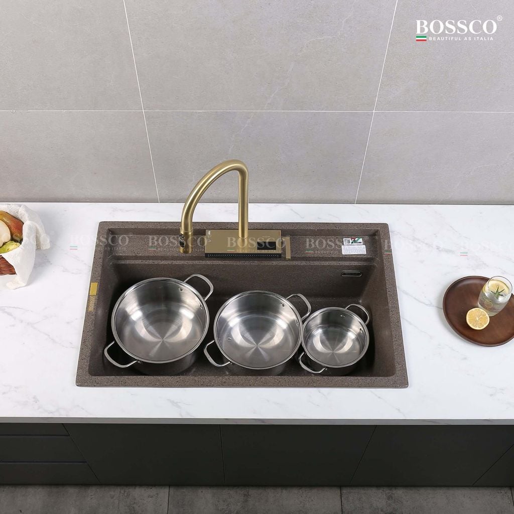 Chậu rửa chén Bossco BC-D8652NKS 1 hộc nâu kim sa