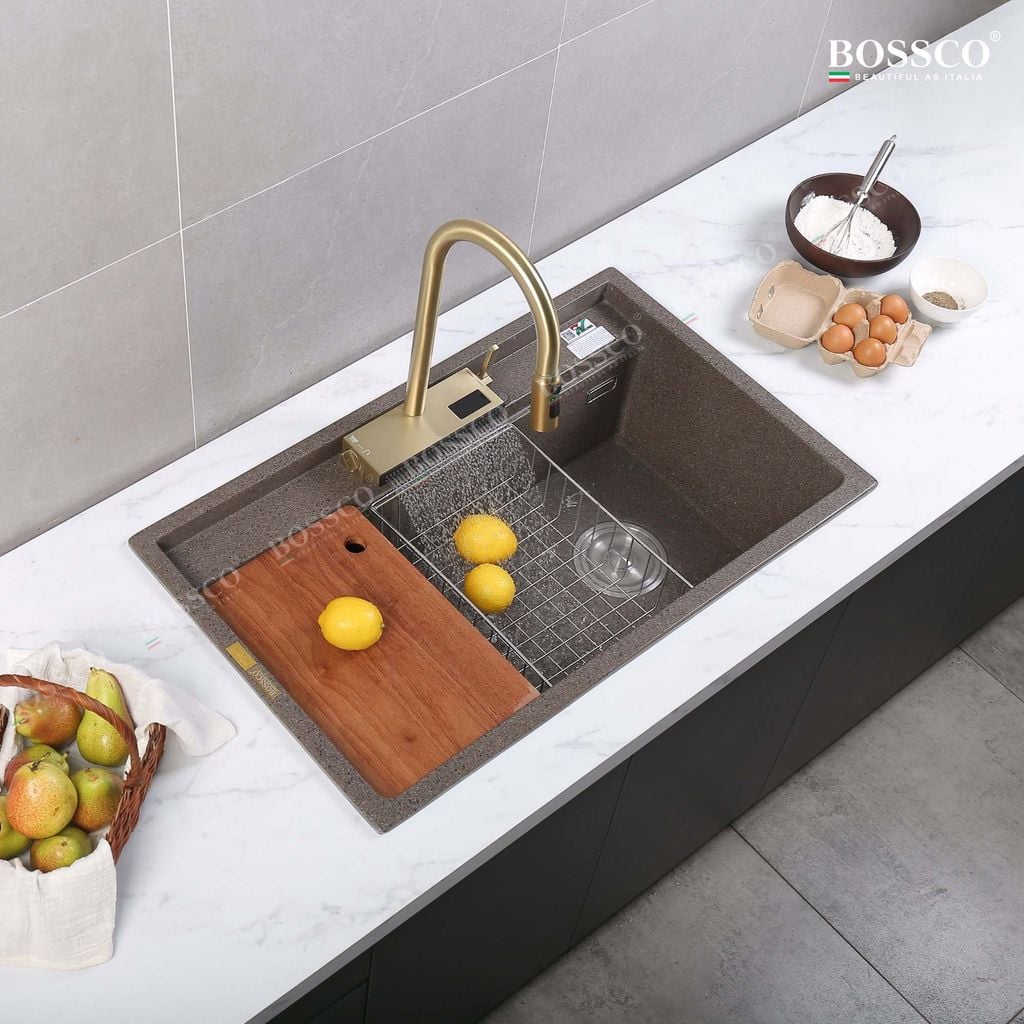 Chậu rửa chén Bossco BC-D8652NKS 1 hộc nâu kim sa